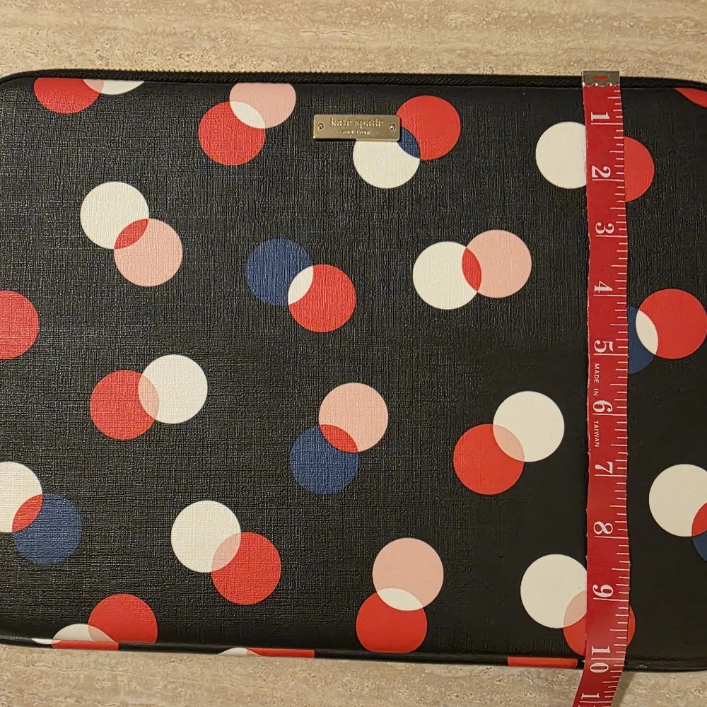 Kate Spade Black & Multicolor Polka Dot Zippered Laptop Sleeve/Case EUC